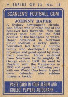 1964 Scanlens NRL #18 Johnny Raper Back